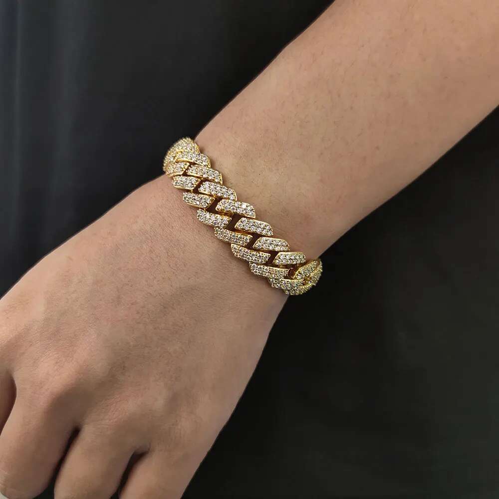 Drop Shipping Hip Hop Fashion Jewelry for Women Men 15mm Miami Cuban Link Chain Iced Out Bracelet 2 Row Rhombus Cuban Necklace