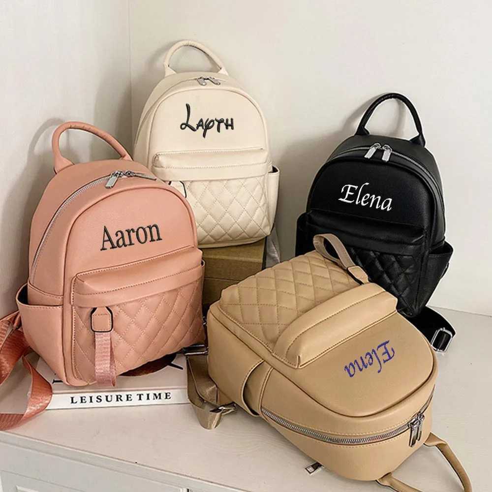 Custom Name PU Backpack for Women Personalized New Versatile Backpack Embroidered Any Name Ladies Gift Outdoor Leather BagsW251113
