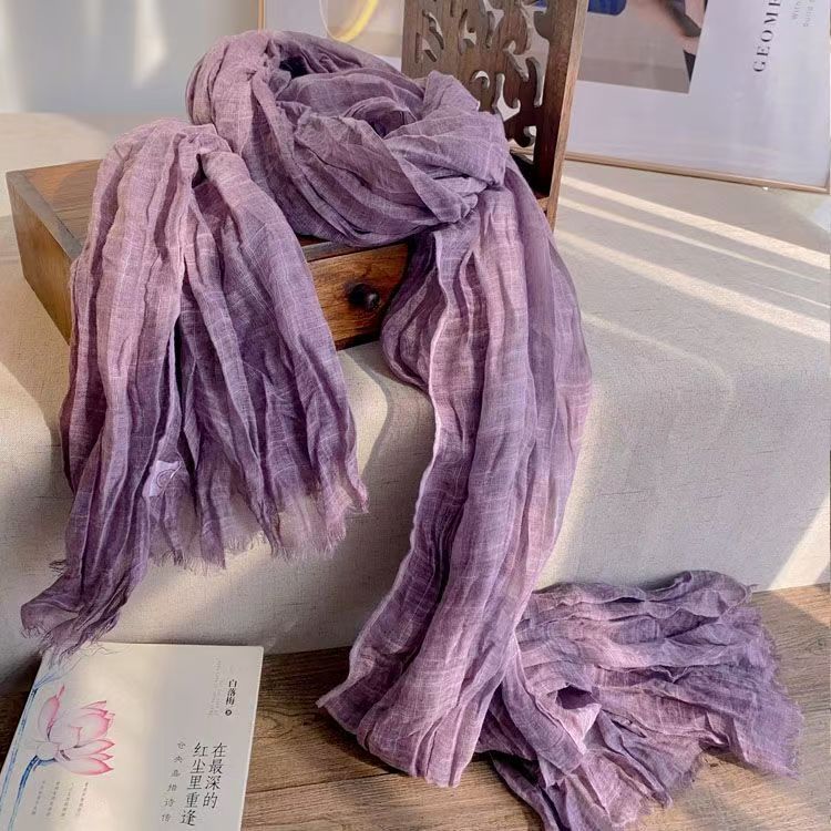 T470 autumn and winter solid color cotton and linen thin scarf silk scarf retro couple shawl literary pleated neck protection men and women warm neck 