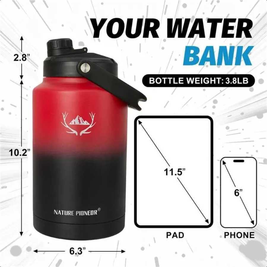 One Gallon Water Bottle Insulated Large Double Vacuum Stainl Steel 128 oz Water Bottle with Holder Carrier 1 Gallon Water Jug 1 C251114