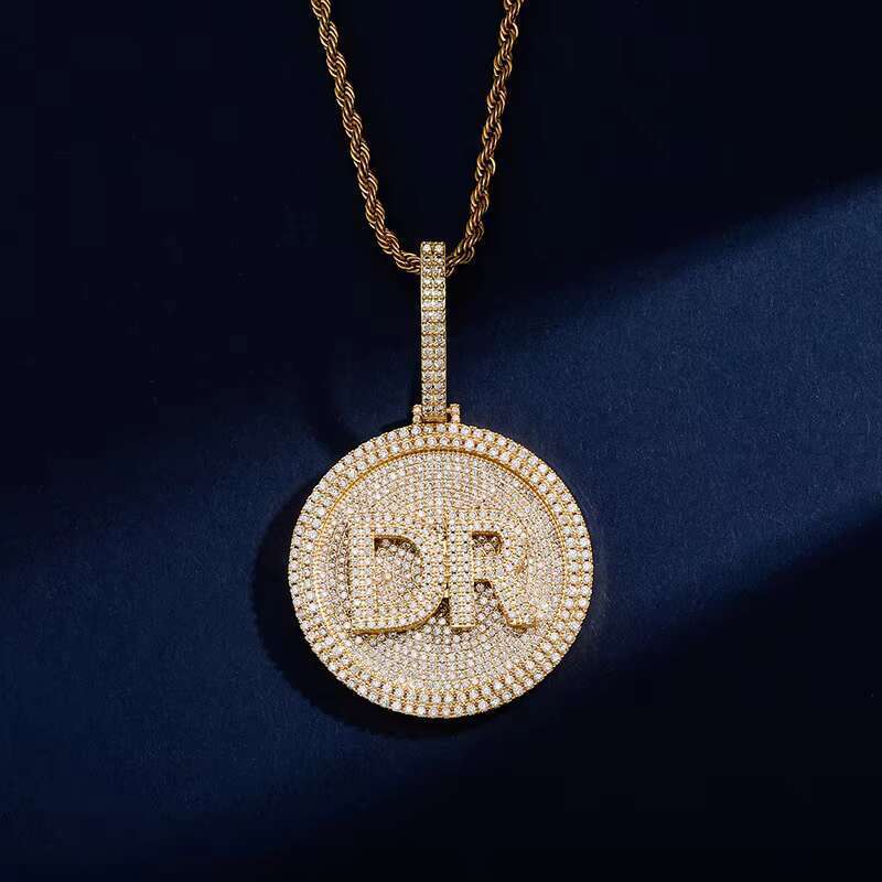 Hip hop gold-plated chilled zircon silica name double letter necklace pendant