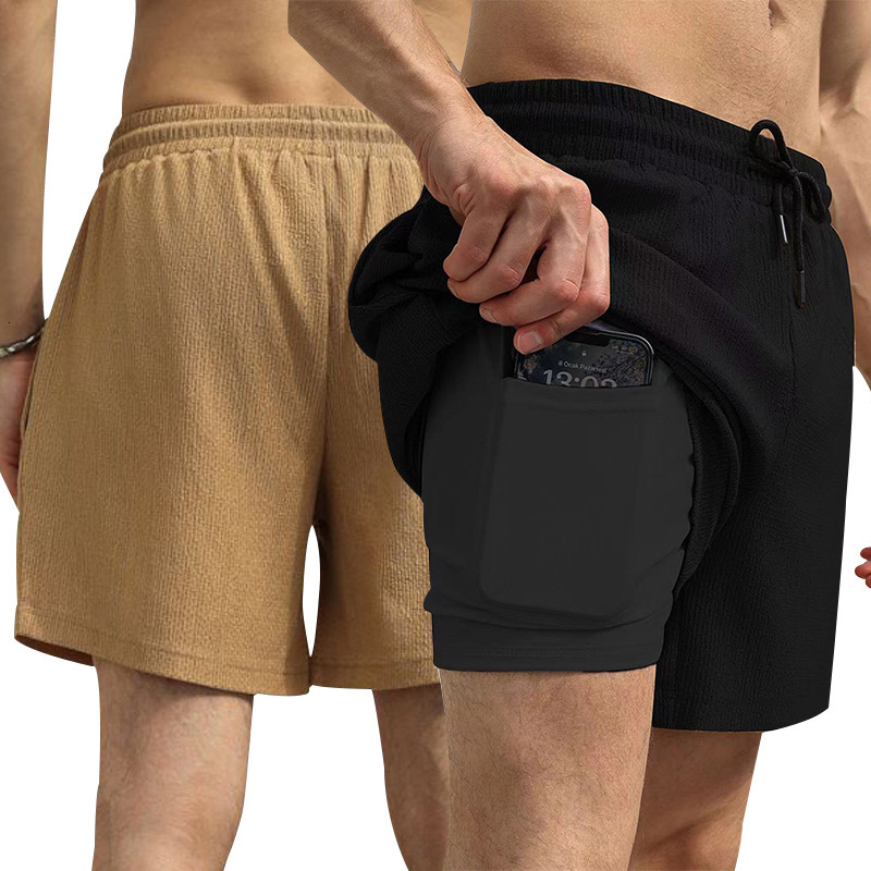 2025 summer men's casual sports three part with quick drying lining and double-layer woven shorts set