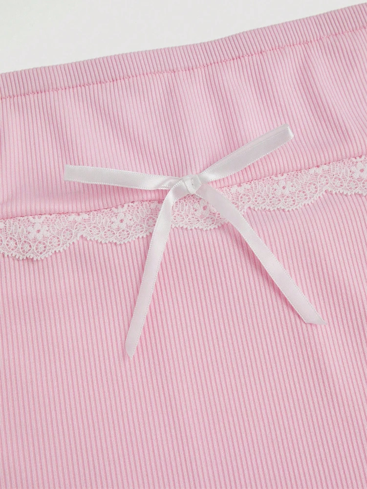 Size comparison lace ruffled hem tube dress Y2K Clubwear Day mini skirt womens set 250414