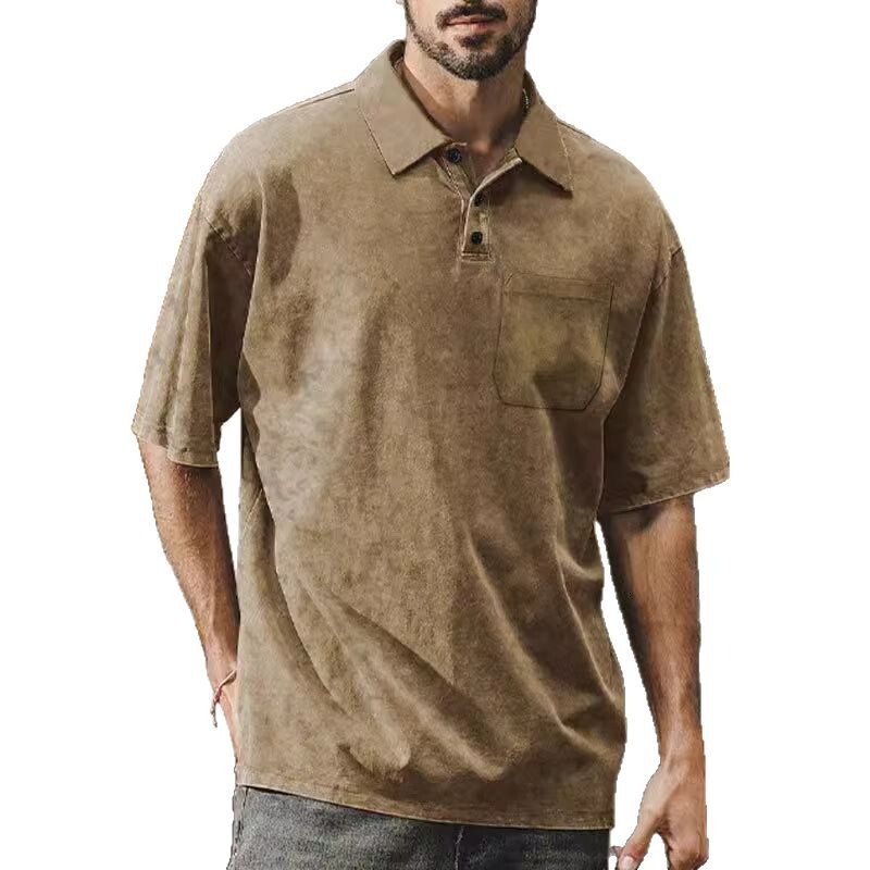 Summer new lapel button up oversize casual short sleeved men's high street T-shirt