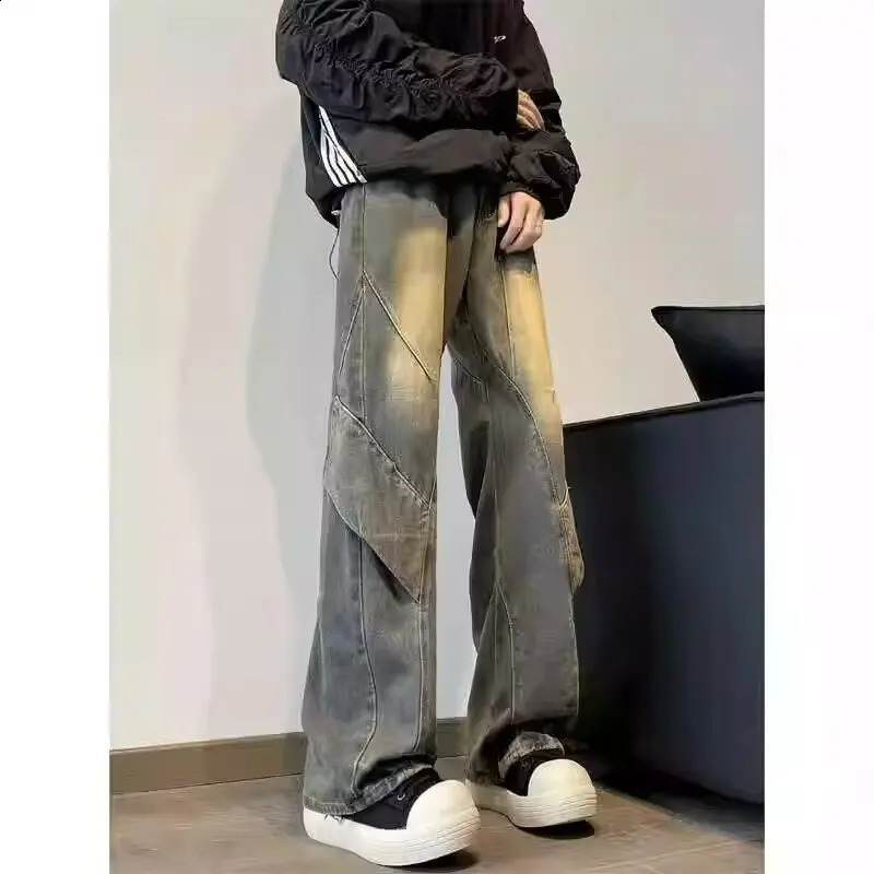 American style niche deconstruction of spring and autumn mens wide leg jeans Vibe trendy loose casual retro Vinta 250407