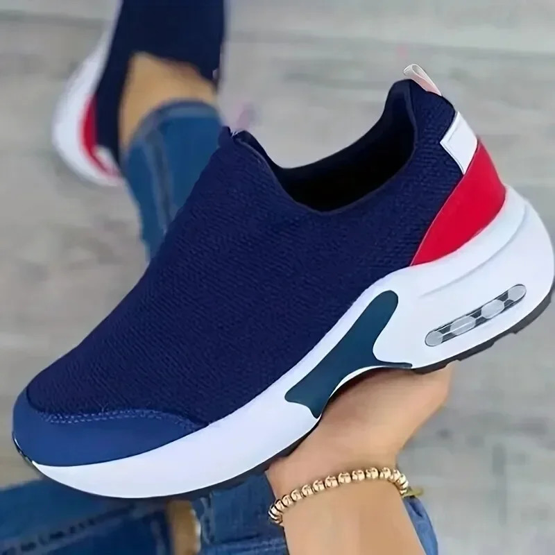 Woman Sneakers Solid Color Fashion Platform Breathable Vulcanize Walking Running Tenis Lace Up Casual Wedges Mesh Sports Shoes 251113