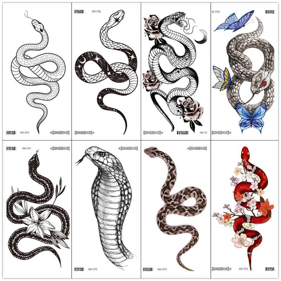 Rocooart large-sized black snake temporary tattoo sticker suitable for women men waist waterproof fake tattoos 3D cobra snake tattoosXJ25414