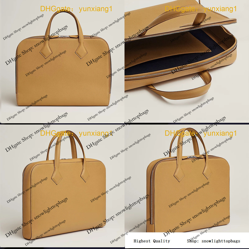 Luxury Designer Bag h Luxury Men's Handmade Genuine Leather Official Document Baotou Layer Leather Victoria Light Business Bag WERG