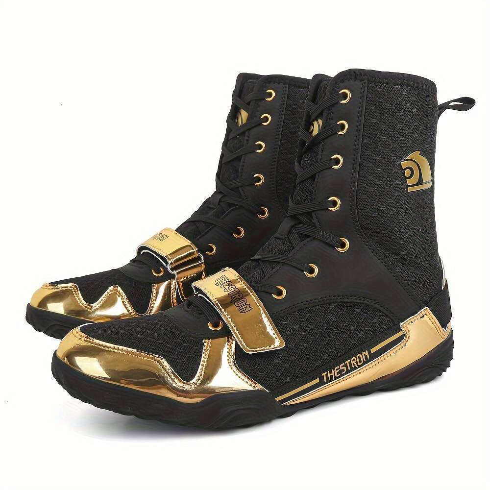 Men Professional High Top Wrestling Heavy Duty Martial Arts Rubber Sole, Pu/Nylon Like Mesh Accent All Season Indoor Gym Boots Mma, Kickboxing