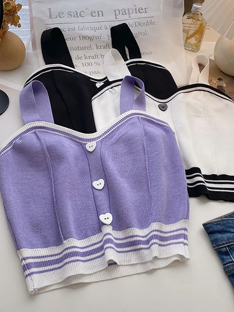 Heliar Womens Cute Top with Buttons Knitted Summer Camis Y2K Patch 2024 250414Z