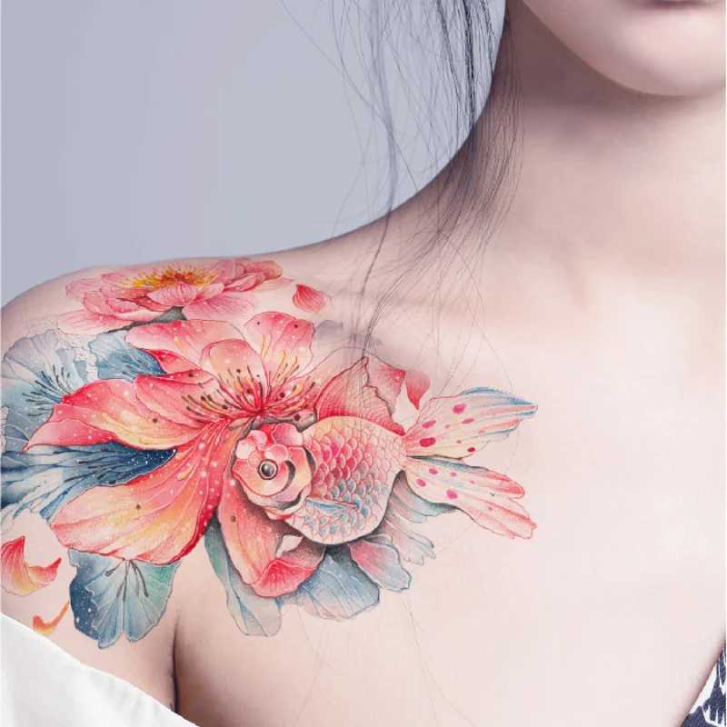 1 Ink Goldfish Flower Sticker Waterproof Durable Temporary TattooXJ25414