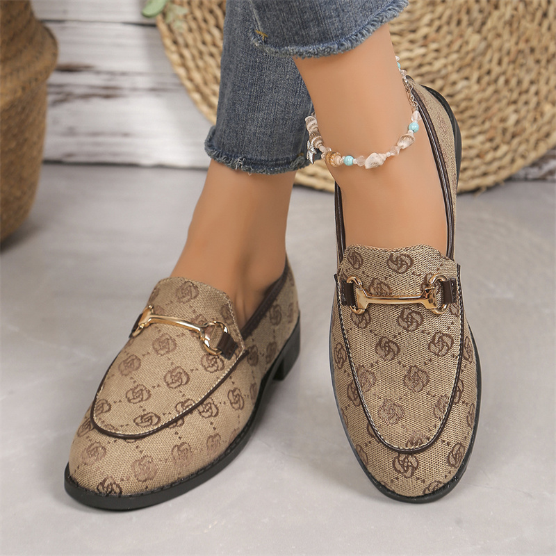 free shipping designer shoes for women ladies 2025 New Large Thick Heel Printed Pearl Metal Buckle Fashion Casual Outerwear Size 36-43 for daily wear