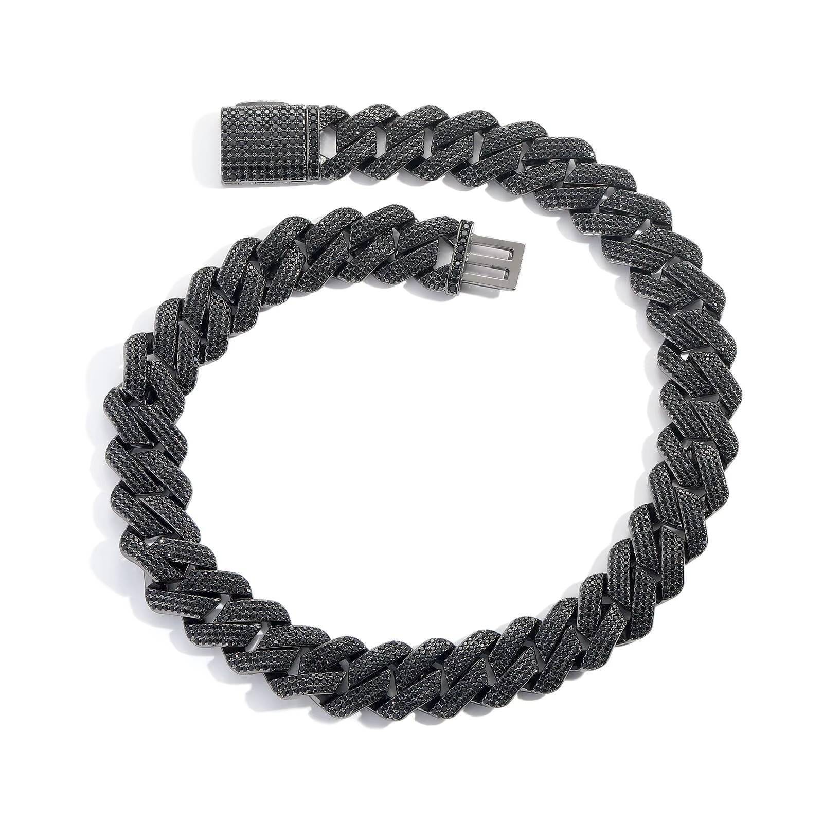 VVS Moissanite Black Plated Iced Out Chain Bracelets Jewelry S925 Silver Black Diamond Cuban Link Chain Hip Hop Fashion Jewelry