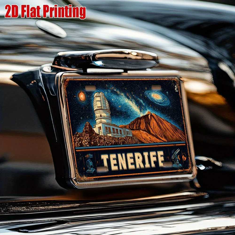 Printing Vintage Metal License Plate Outdoor Wall Art TENERIFE Aluminum Sign with Volcano and Observatory Design GreatM251114