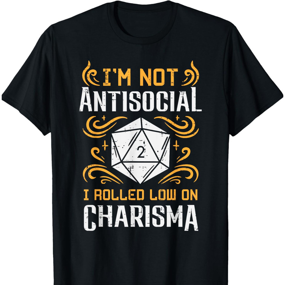 T shirt for Mens Not Anti Social Low Charisma Funny RPG Gamer Men Boys Graphic Tee Casual Tops Clothes Short sleeve