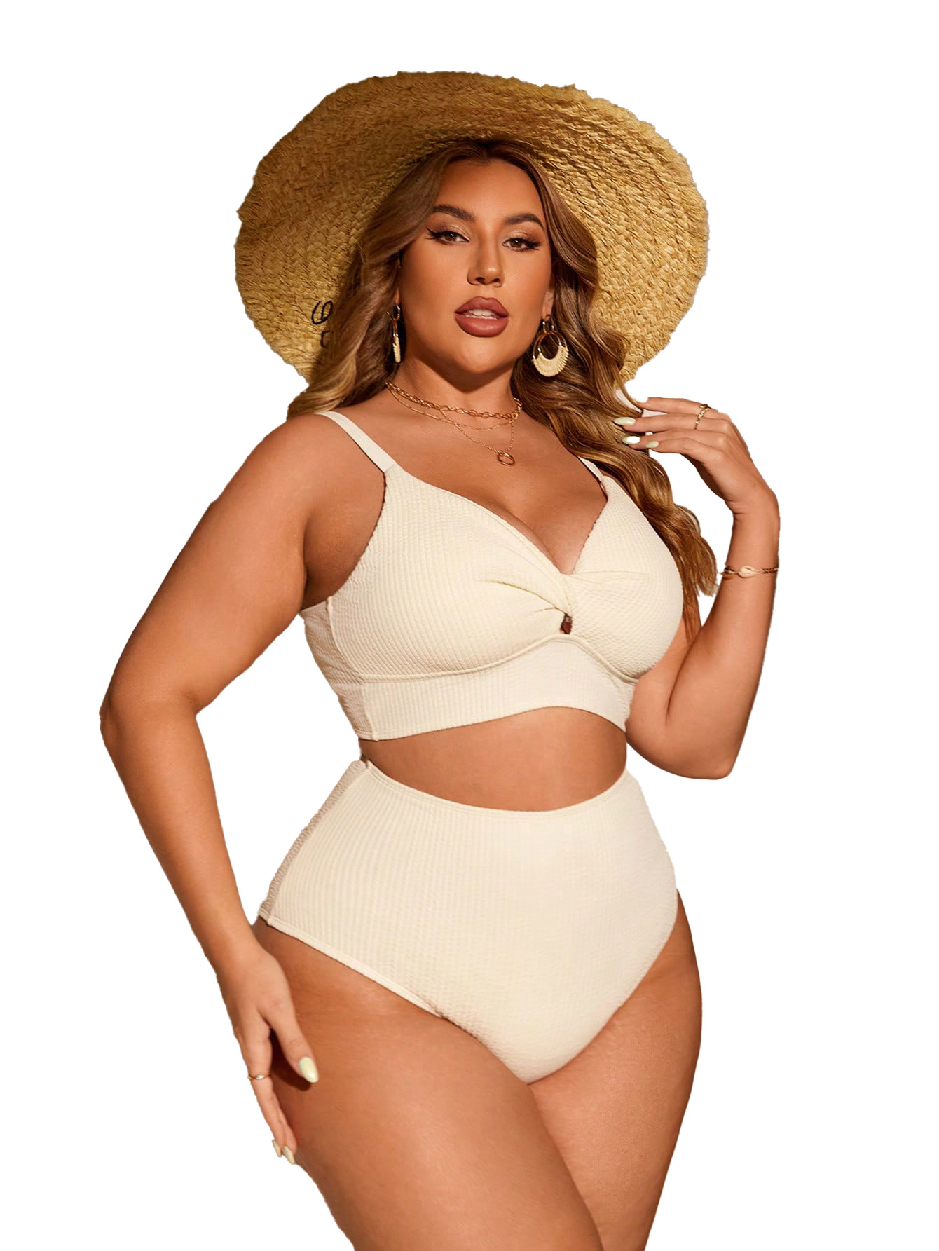 Women's Plus Size Swimsuits Two Piece Textured Twist Ruched Bathing Suit High Waisted Swimwear Sets