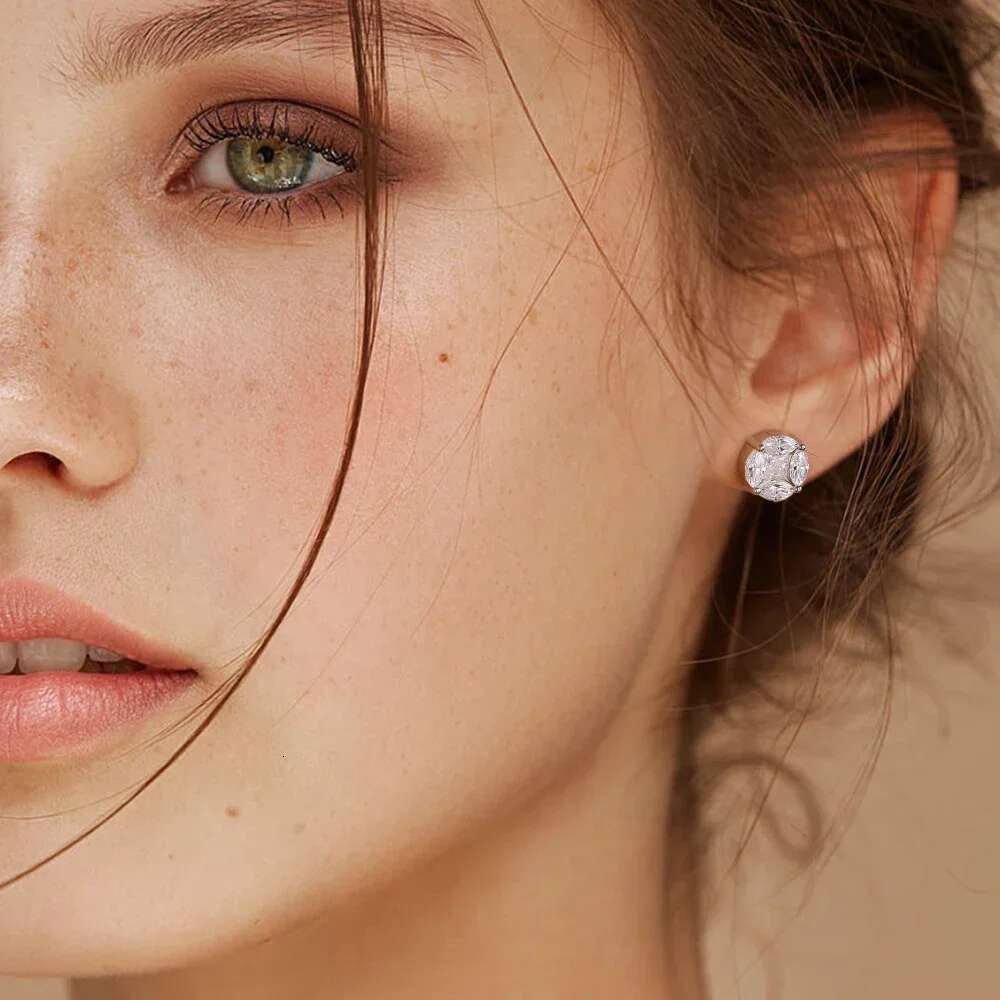 10mm Cluster Star Moissanite Stud Earrings with Certificates 925 Sterling Silver Princess/Marquise Cut Diamond Earring for Women