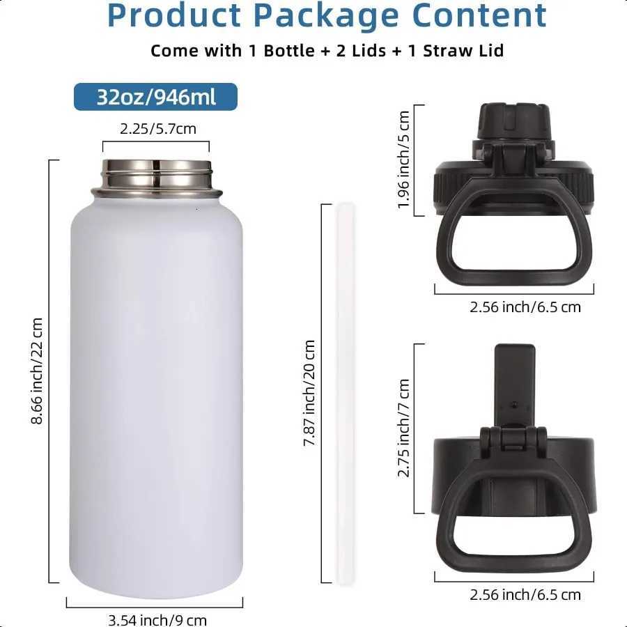 32 oz Insulated Water Bottles Bulk 4 Pack with Straw Lid Spout LidStainl Steel Sports Water Bottle Double Wall Vacuum Cups Leak C251114
