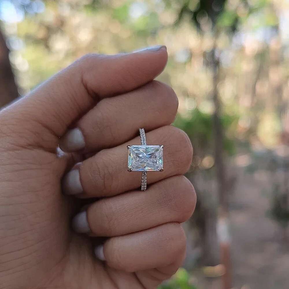 1/2/3/4Carat Radiant Cut Full Moissanite Engagement Ring for Women 925 Silver Hidden Halo Diamond Wedding Rings with Certificate
