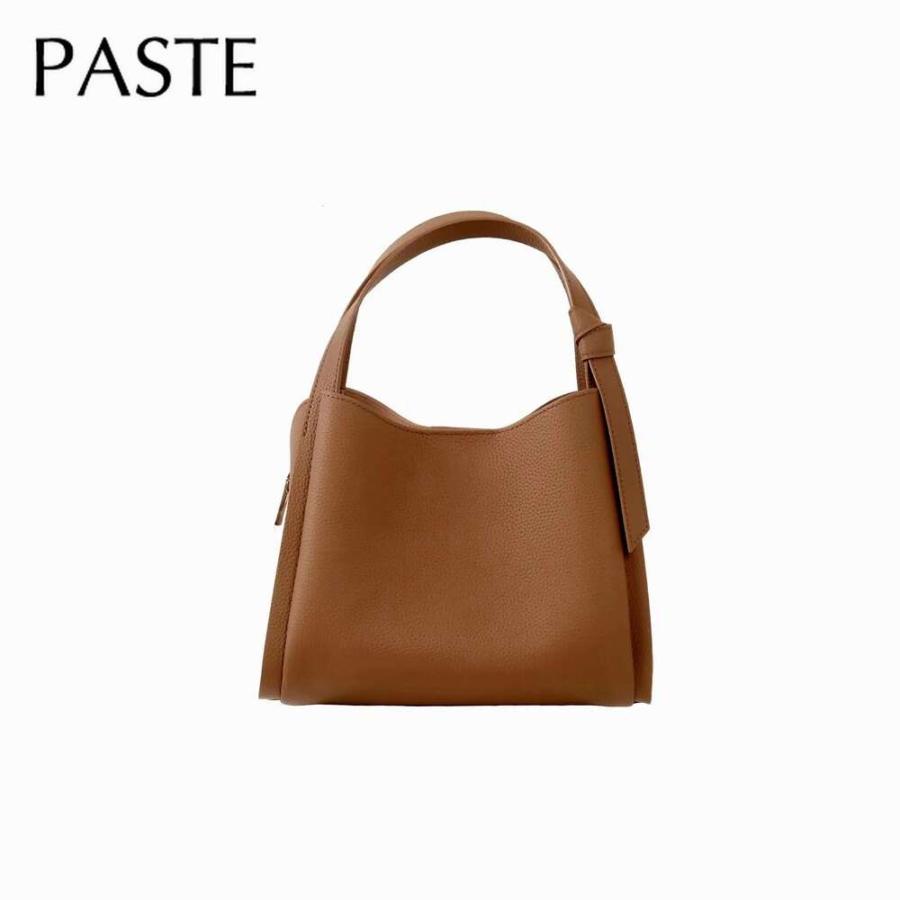 Advanced And Trendy First Layer Cow Leather Bucket Tote Grey Top Quality Thick Cowskin Commuter Female Shoulder Bag For Shopping
