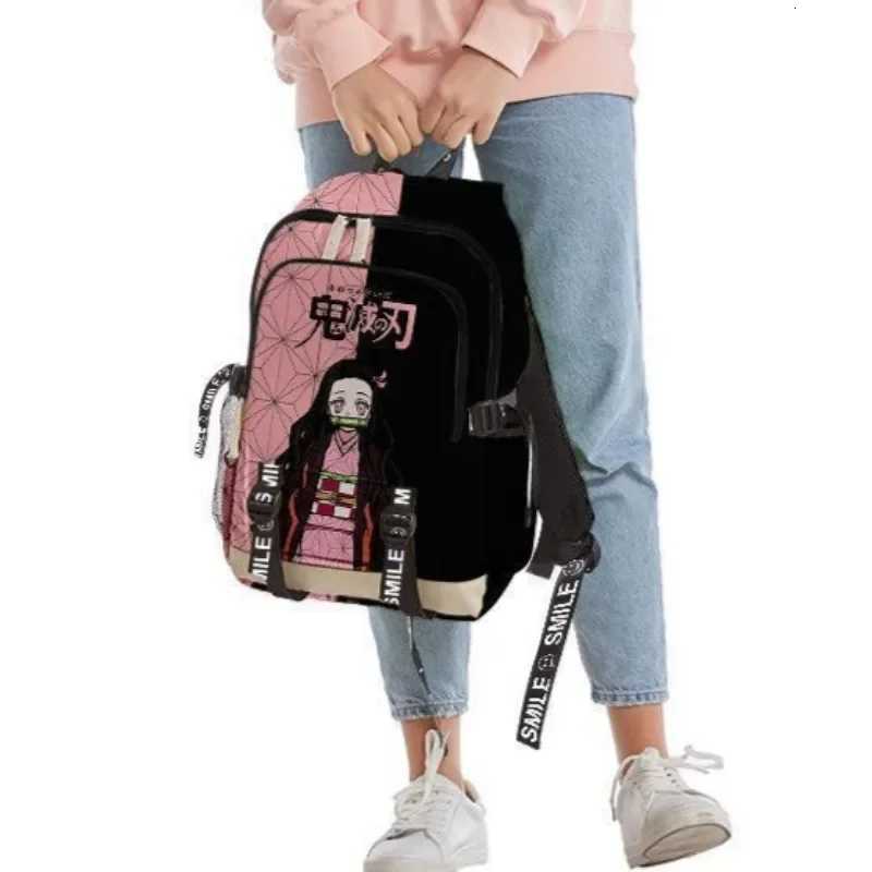 Anime Demon Slayers Backpack Kimetsu No Yaiba Cartoon Kawaii Nezuko Print 3D Schoolbag Large Capacity Student Sport Bag Kid GiftW251113