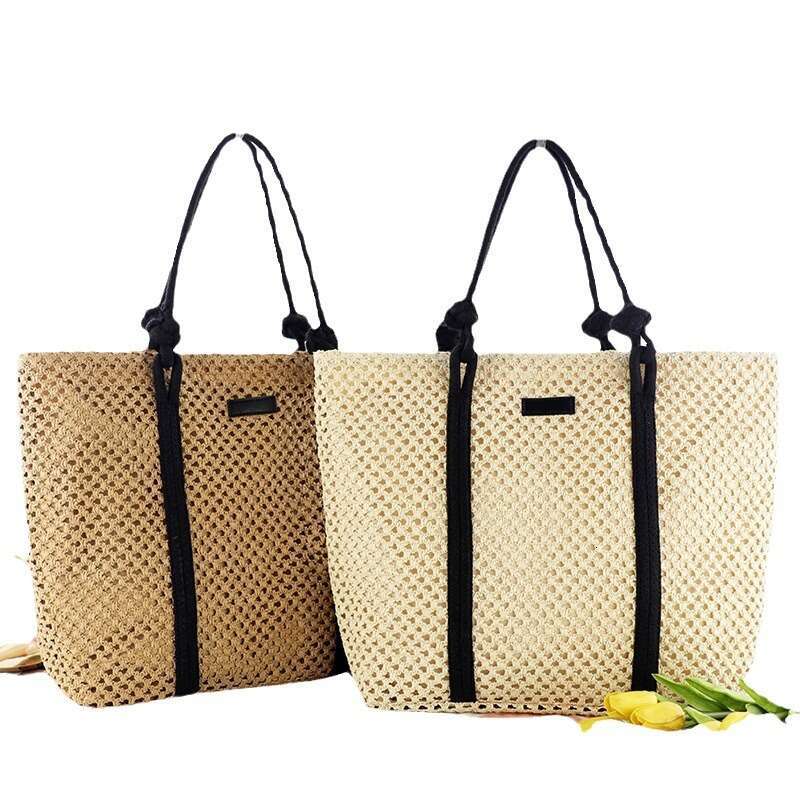 Handmade Beach Bag Instagram New Hollow Paper Rope Large Capacity Fashionable Disc Buckle One Shoulder Grass Woven Casual Women's Beach Bag Kq2
