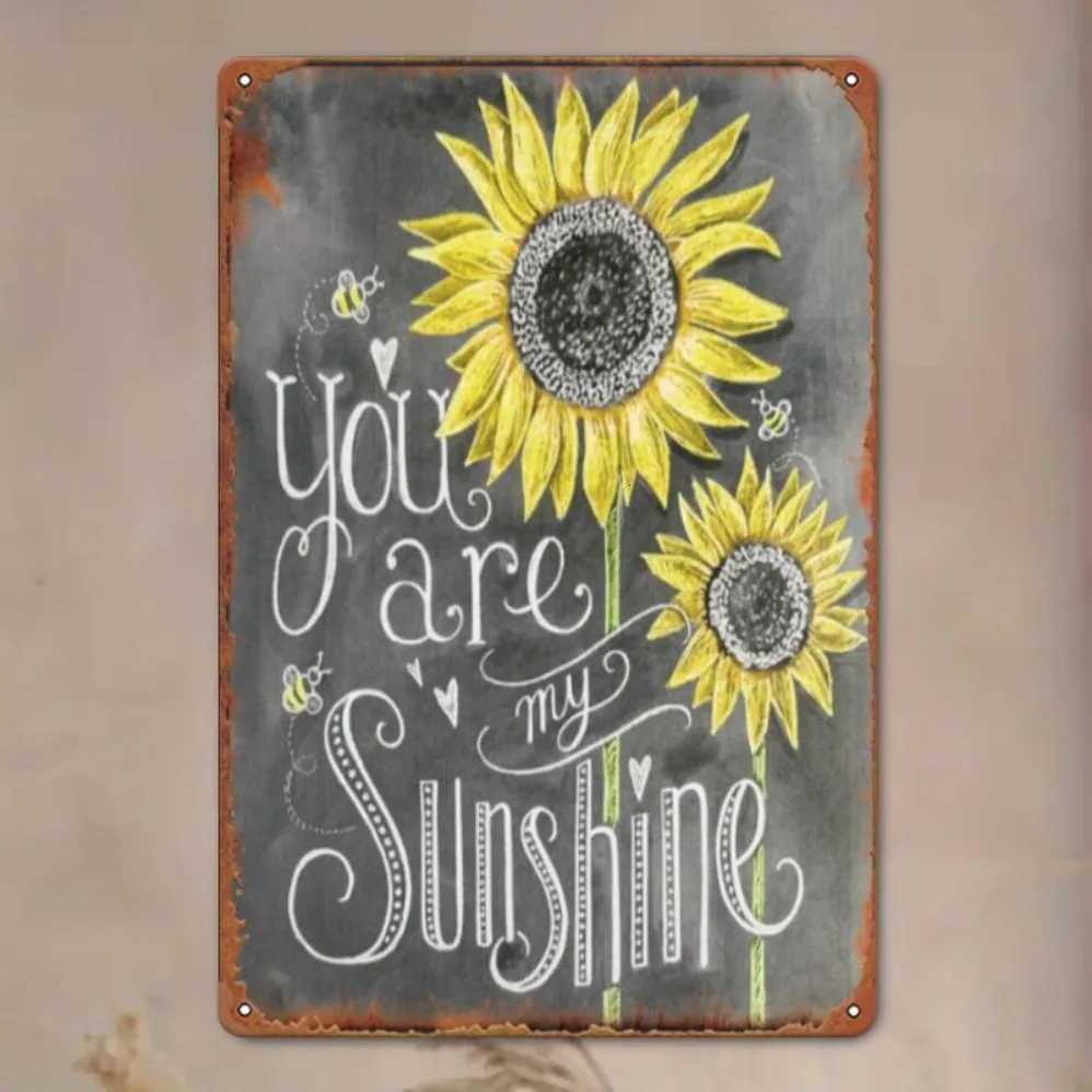 Vintage Sunflower Metal Wall Art You Are My Sunshine Retro Tin Sign Rustic Iron Plaque Weather-Resistant for Indoor/M251114