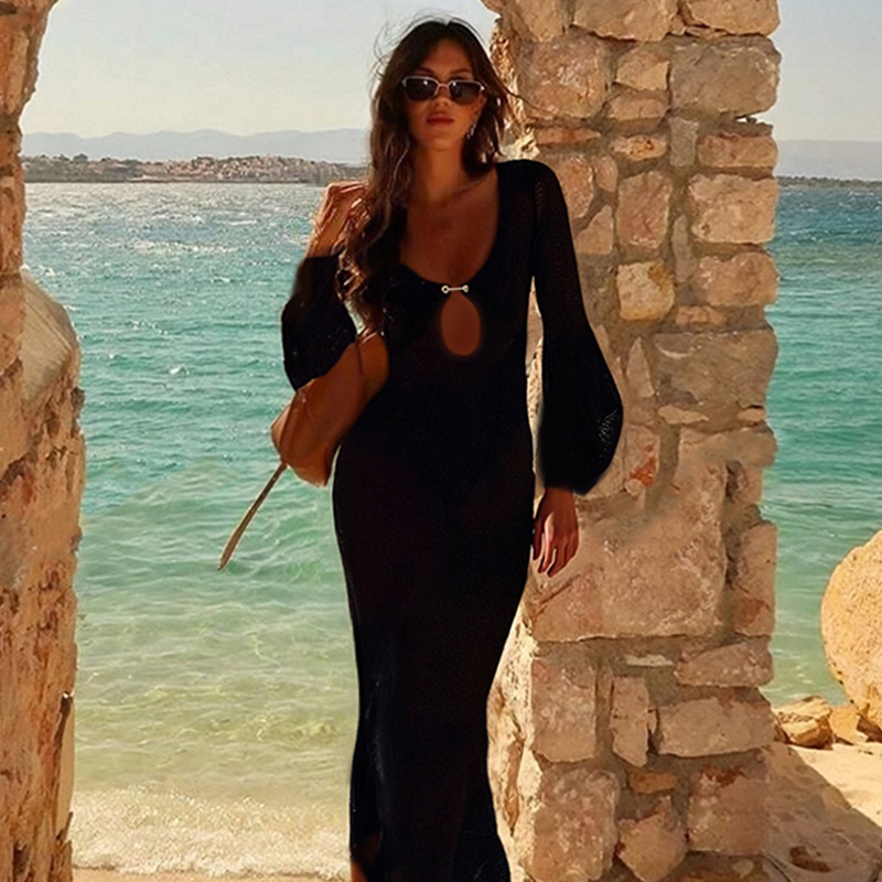 Nordic Style Crocheted Maxi Cover-Up for Women - Valentines Day Special Edition with Sexy Design----NBS045