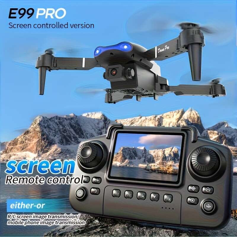 E99PRO Foldable Drone With Screen Remote Controller Dual Cameras & Optical Flow | Smart Follow, Trajectory Flight, Full Accessories Included, Outdoor 