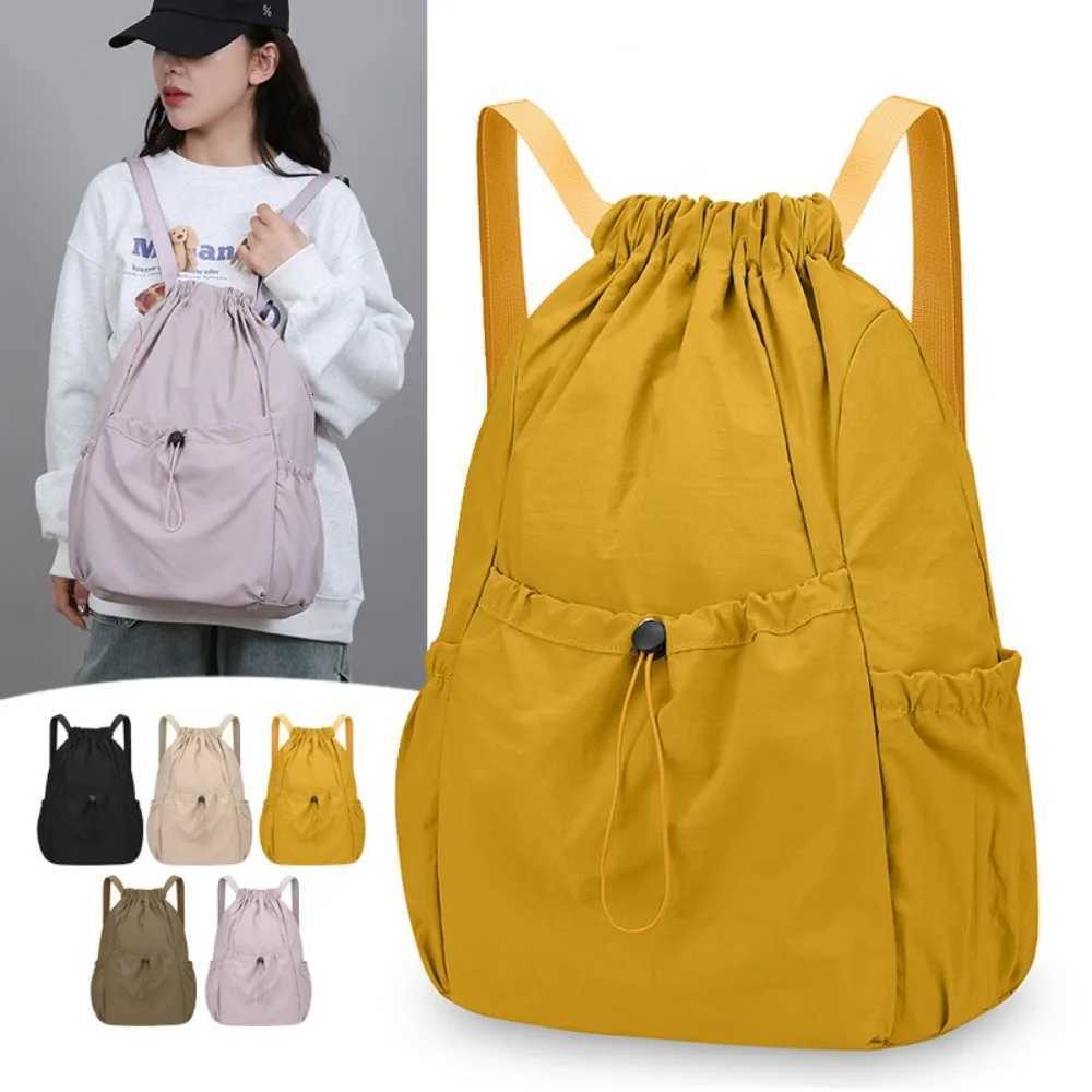 Casual Solid Color Travel Backpack Korean Style Lightweight Drawstring Backpack Large Capacity Foldable Student Schoolbag SportsW251113