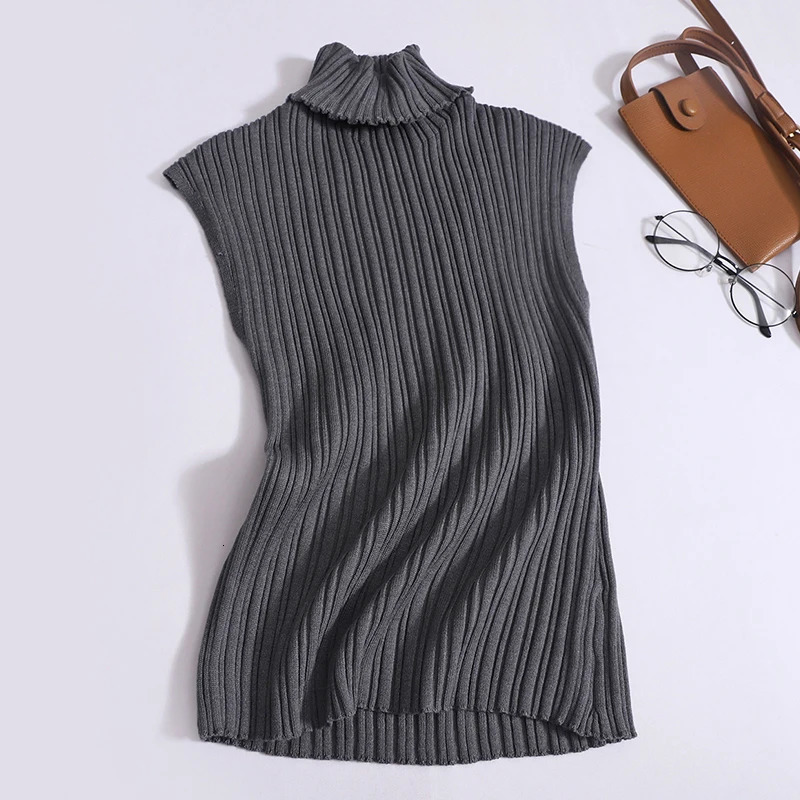 Heliar womens sexy slim turtle neck vest knitted sleeveless crop ultrathin striped pull solid casual summer Y2K spring 250414Z
