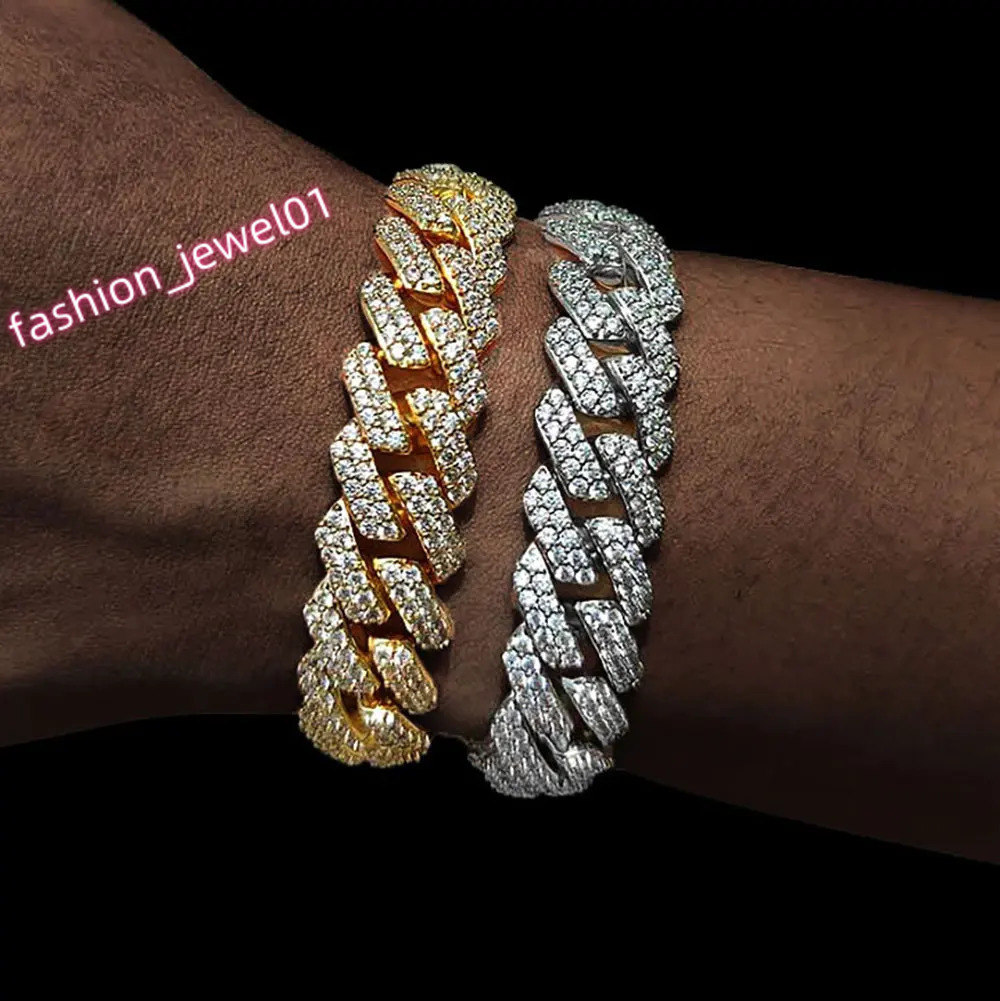 Drop Shipping Hip Hop Fashion Jewelry for Women Men 15mm Miami Cuban Link Chain Iced Out Bracelet 2 Row Rhombus Cuban Necklace