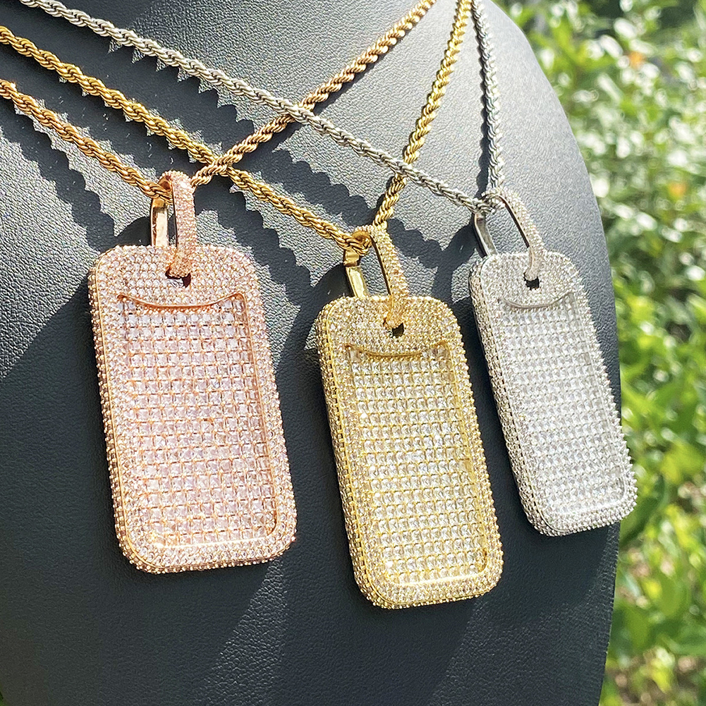 Hip Hop Full 5A Zircons Square Pendant Necklace 18K Real Gold Plated With Rope Chain Mens Rap Jewelry