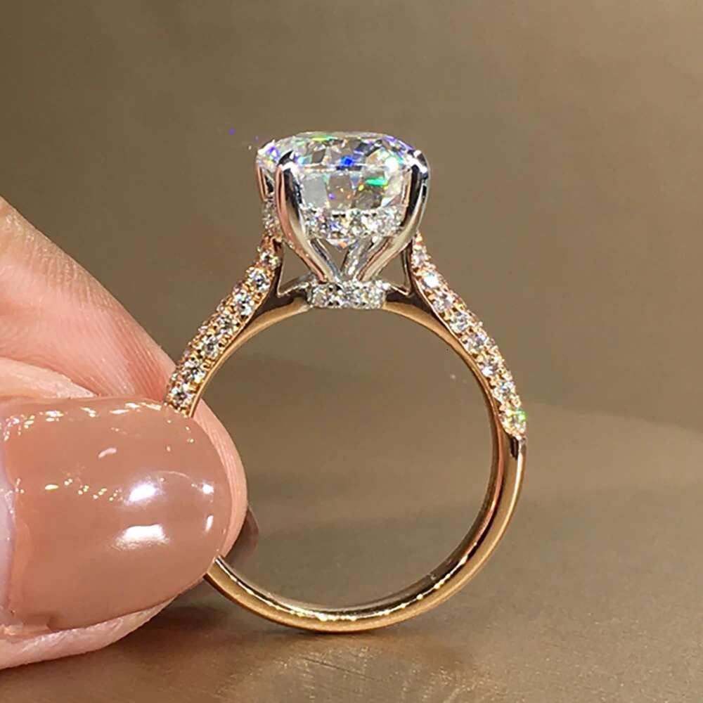 Custom Solid 18K Rose Gold Women Ring Moissanite Diamonds Oval Party Engagement Anniversary Wedding Ring Crown Trendy