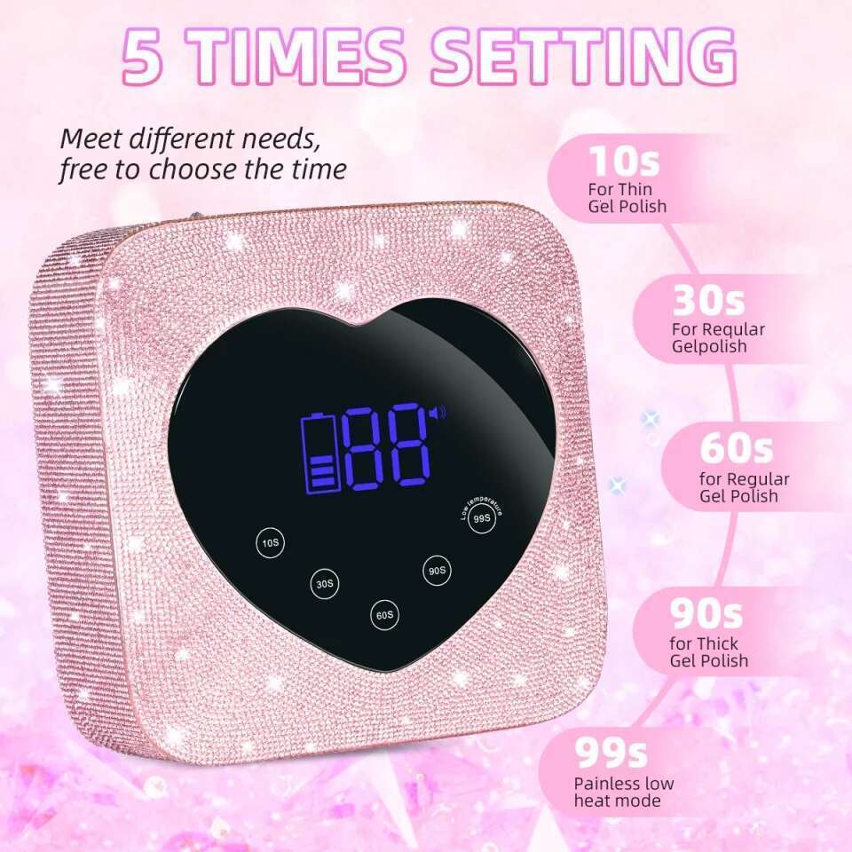 UV Nail Dryer Lampara De Unas 72W Rechargeable Curg Lamp With Rhies Large Heart Shaped LCD For Salon And Home
