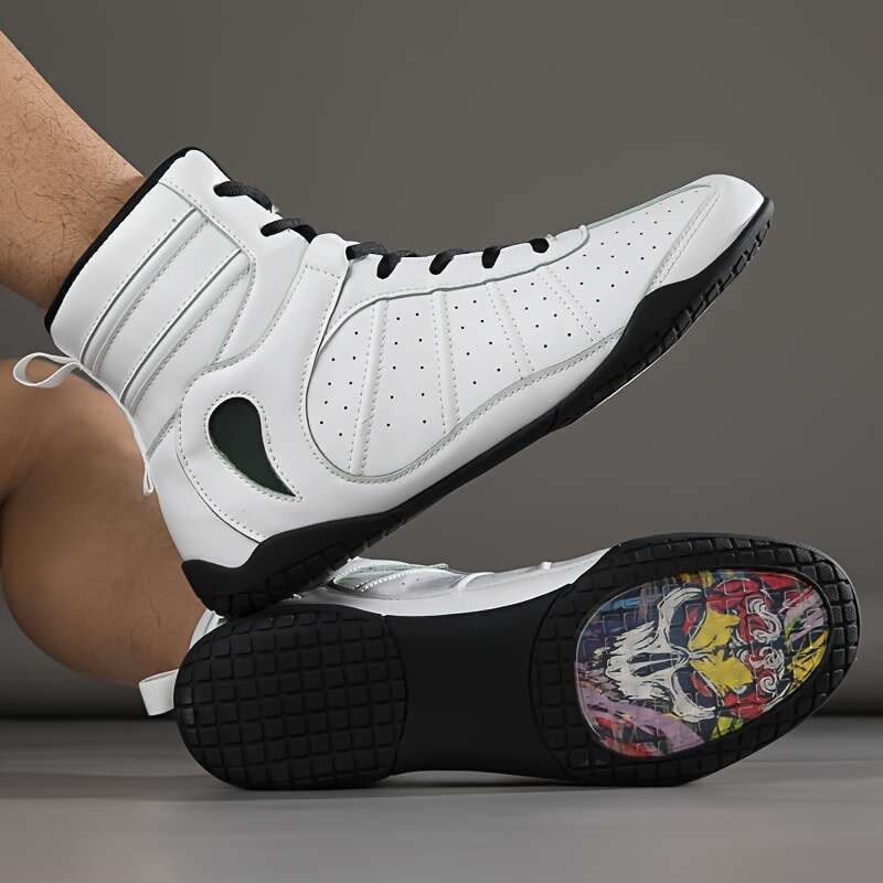 Men Slid Boxing Shoes Lace Up High Top Non Slip Comfy For Indoor Outdoor Gym Training Workout Competition All Seasons