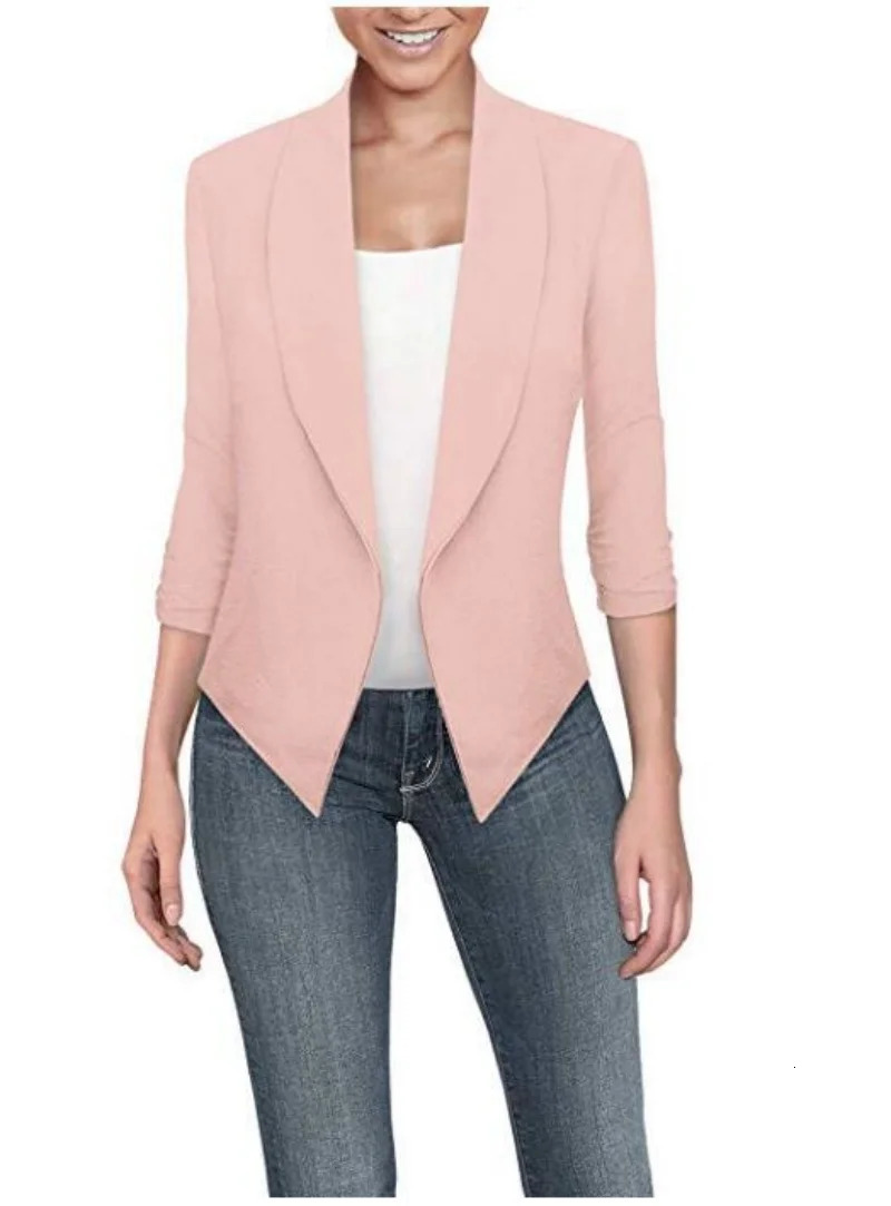 Large size ultrathin womens jacket fashion spring work office solid pocket slotted 250414Z