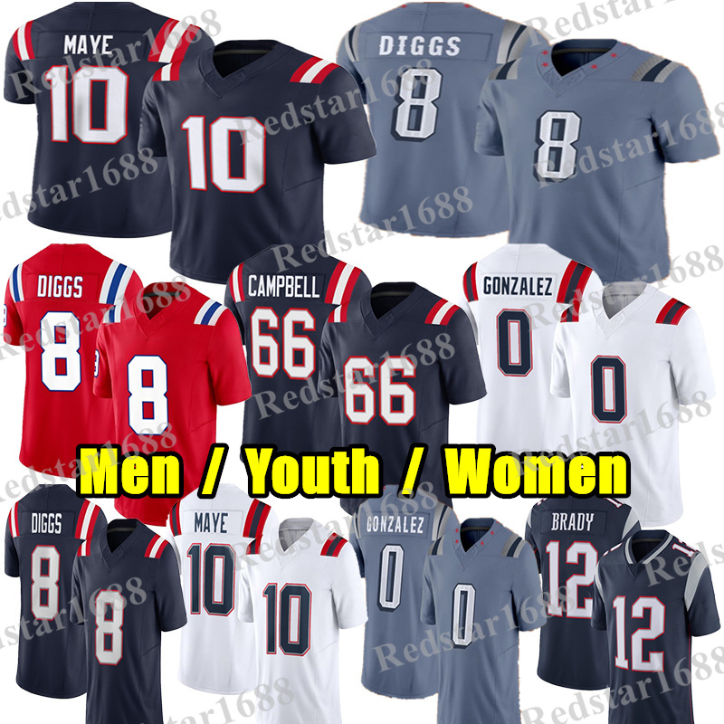 #10 Drake Maye Football Jersey #8 Stefon Diggs Will Campbell Christian Gonzalez Tom Brady Rob Gronkowski Rhamondre Stevenson Douglas TreVeyon Henderson jerseys