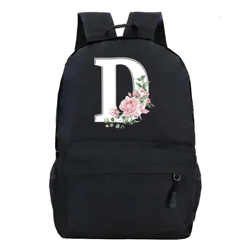 College Student Ladies Pink Floral Alphabet White Print Backpack Women Flower Harajuku SchoolBags Female Rose Letter Shouder BagW251113