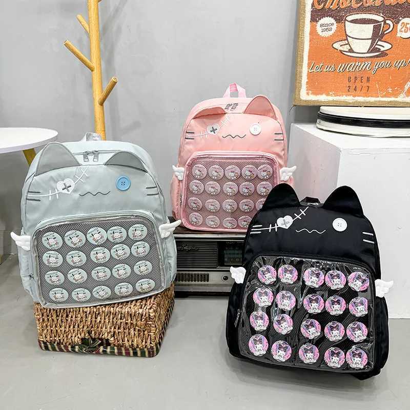New Y2K Cute Cat Transparent Backpack Kawaii Harajuku Girl Ita Bag High-capacity Student Rucksack Teenage DIY Display School BagW251113