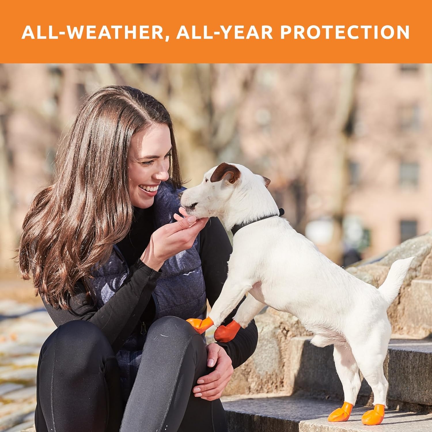 Rubber Dog Boots for Paws to 2" - All-Weather Dog Booties for Hot Pavement, Sand, Snow, Mud, and Rain - Anti Slip Dog Socks - XS, Orange