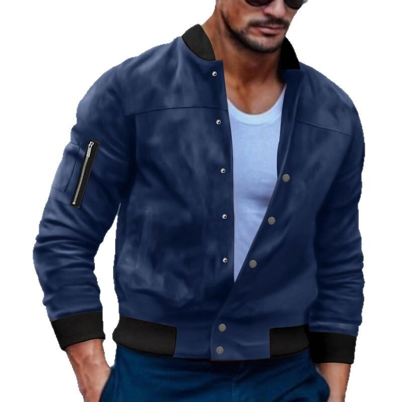 2025 men's autumn and winter suede stand collar single breasted cardigan casual jacket for men