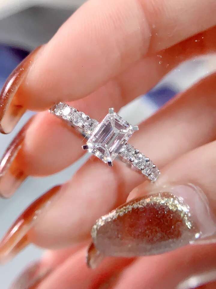 Custom Real Platinum PT950 Ring Women Engagement Anniversary Wedding Ring Emerald Moissanite Diamond Ring Trendy