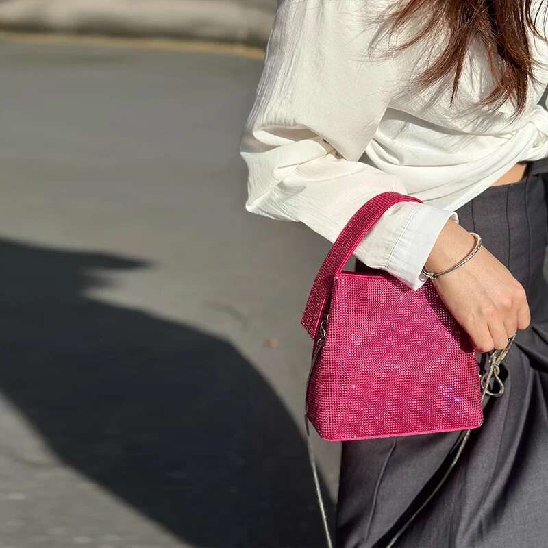 Ladies Evening Bags For Women Designer Handbags And Purses 2023 New In Inlaid Shiny Imitation Dia Mini Chain Shoulder