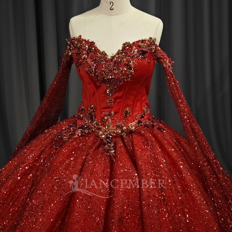 Red Shiny Princess Quinceanera Dresses Off Shoulder Applique Lace Beads With Cape Tull Corset Sweet 16 Dress Ball Gown Vestidos 15 Anos