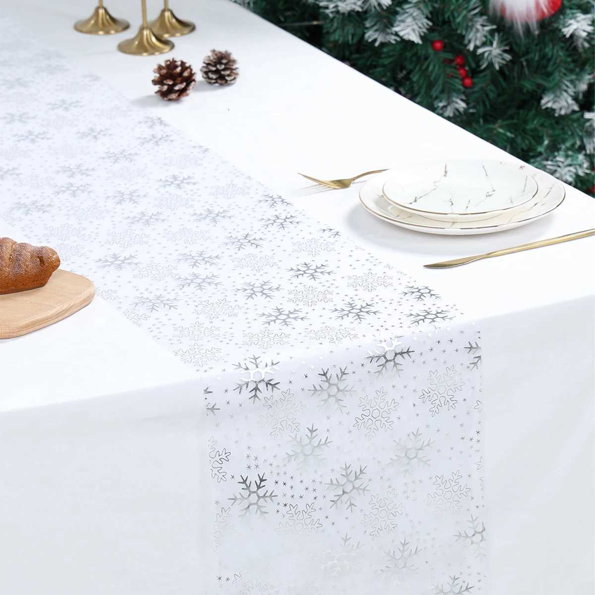 Christmas Christmas Snowflake Table Runner Christmas Decoration for Home 2025 Pendant Xmas Table Flag Ornament Navidad Natal New Year Gift Y251113