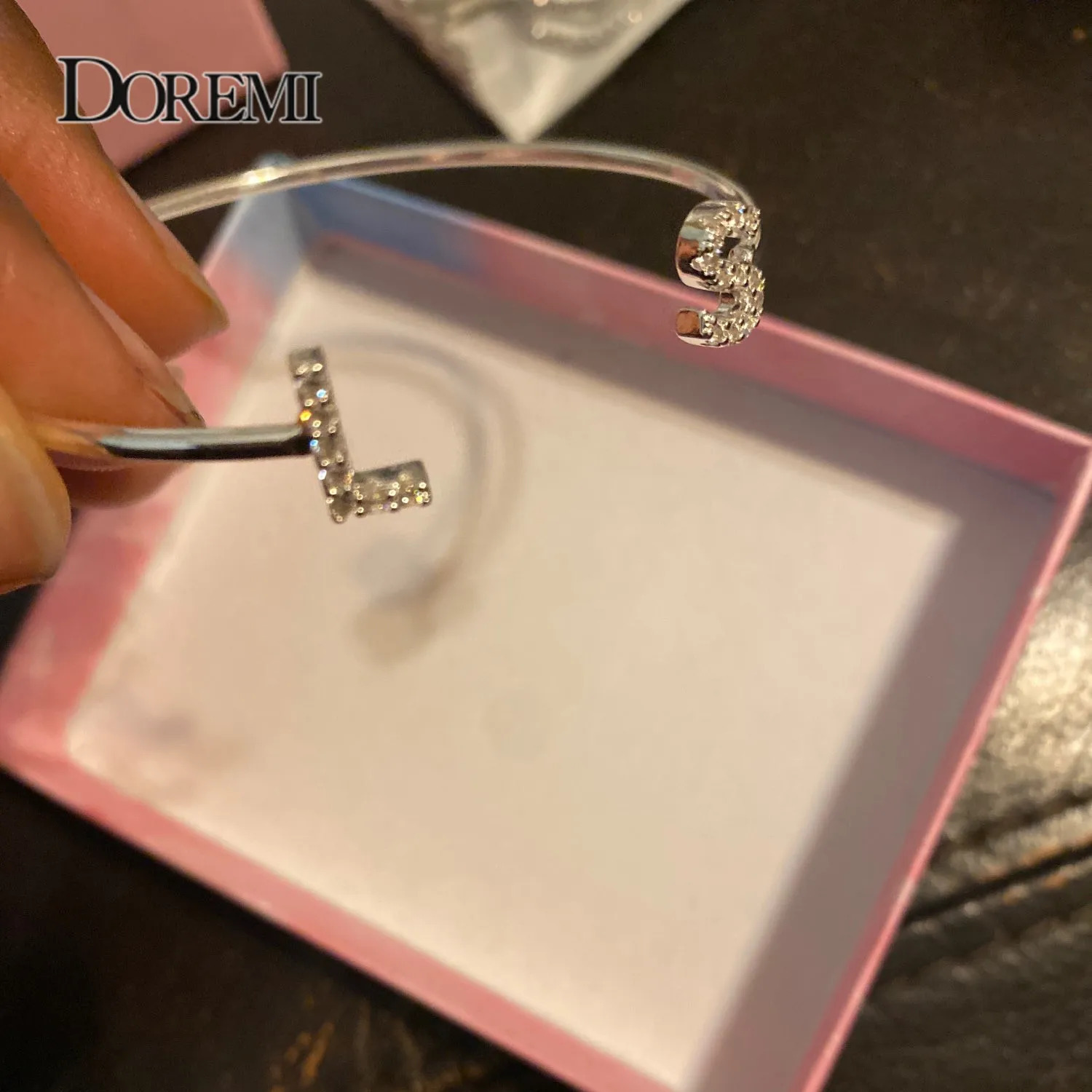 DOREMI Custom Letter Bracelet Baby bangle Zirconia Pave Setting Initial bracelet Child Adult size for Unique Cuff Jewelry 250408