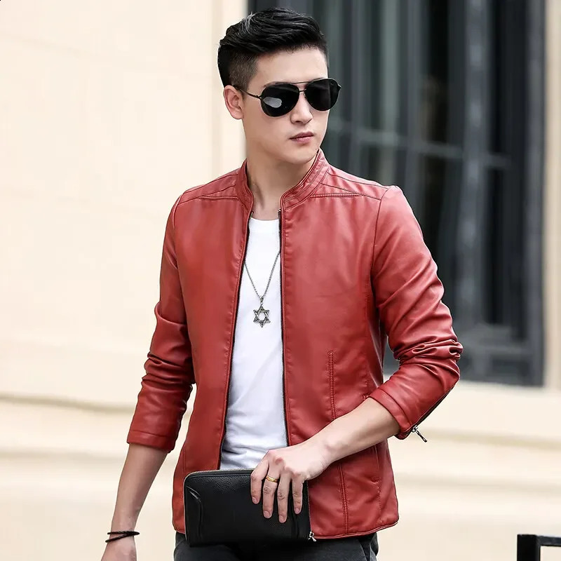 Fashion Solid Stand Collar Outwear Trendy Windproof Coat Streetwear Jackets Solid Color Casual Mens Motorcycle Leather Jacket 250409