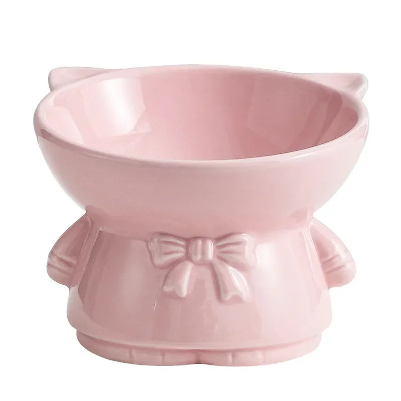 Ceramic Cat Bowl Combination Double Bowl High Feet Oval Mouth Neck Protection Drinking Water Dog Basin Cat Bowl Pet Supplies 250414