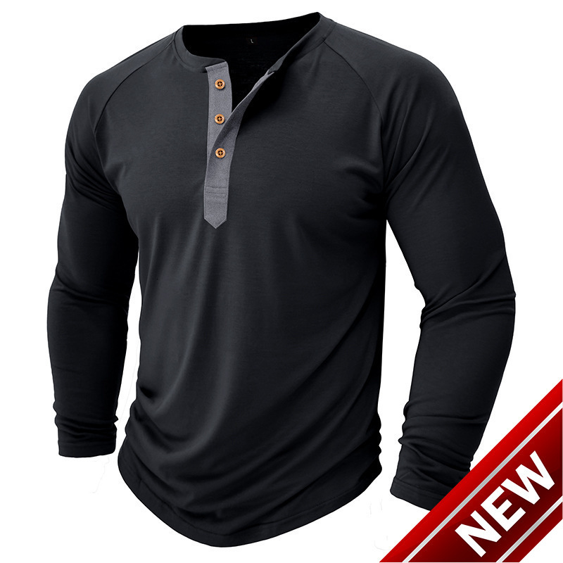 T-shirt 2025 autumn/winter mens round neck long sleeved Henry shirt mens T-shirt